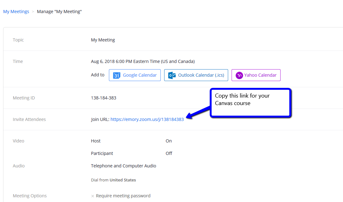Zoom Meeting - Use web address labeled the Join URL